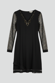 Philippa | Fitted V-Neck Dress with Sequin Sleeves