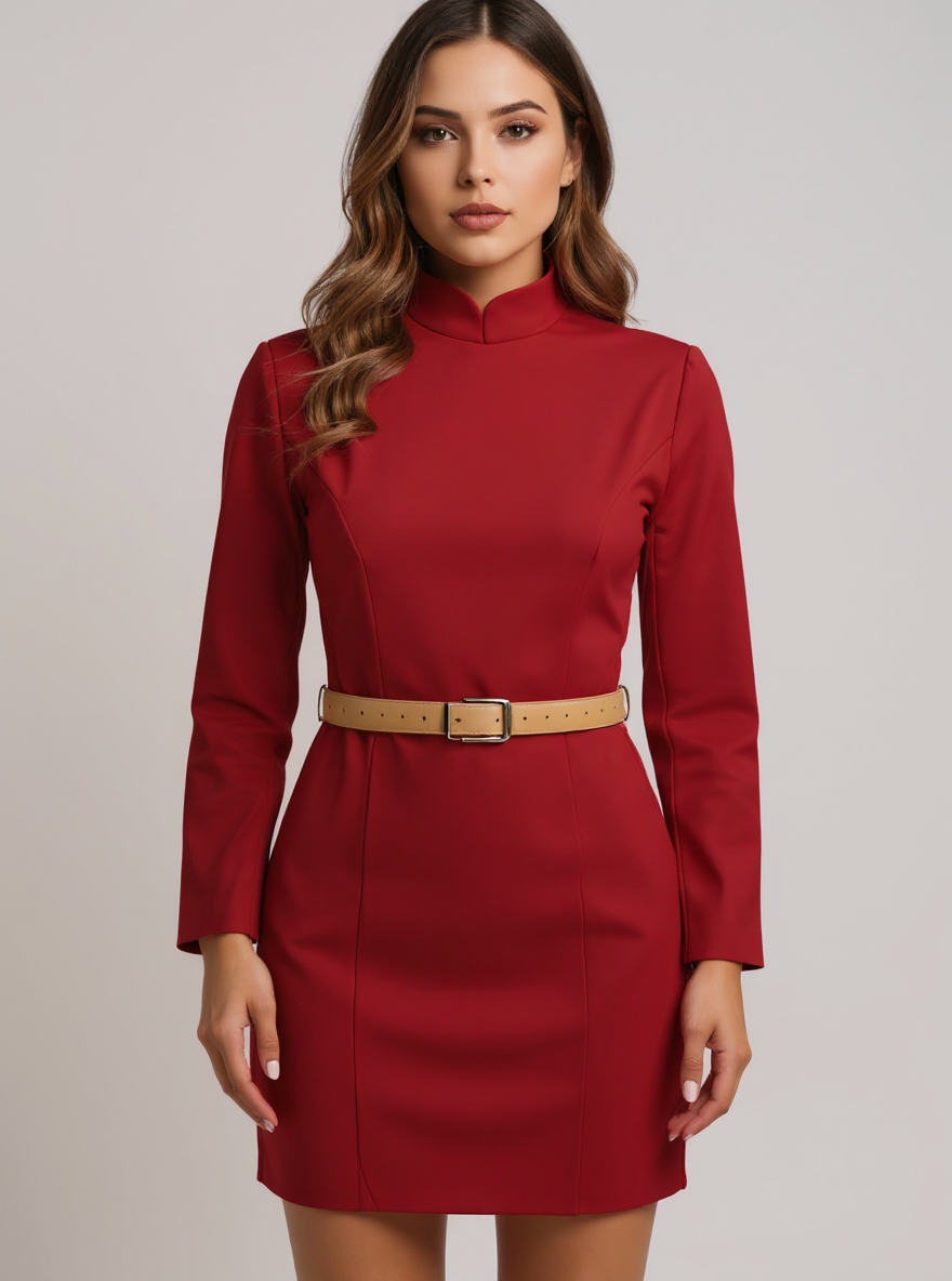 Poppy | Fitted Long Sleeve Mini Dress Mother of the Bride Outfits - Red / S(4-6)