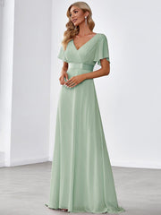 Prudence | Empire Waist Prom Dress with Flutter Sleeves