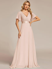 Prudence | Empire Waist Prom Dress with Flutter Sleeves