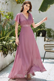 Prudence | Empire Waist Prom Dress with Flutter Sleeves
