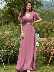 Prudence | Empire Waist Prom Dress with Flutter Sleeves