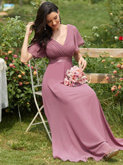 Prudence | Empire Waist Prom Dress with Flutter Sleeves
