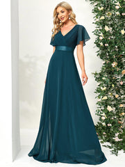 Prudence | Empire Waist Prom Dress with Flutter Sleeves
