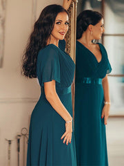 Prudence | Empire Waist Prom Dress with Flutter Sleeves