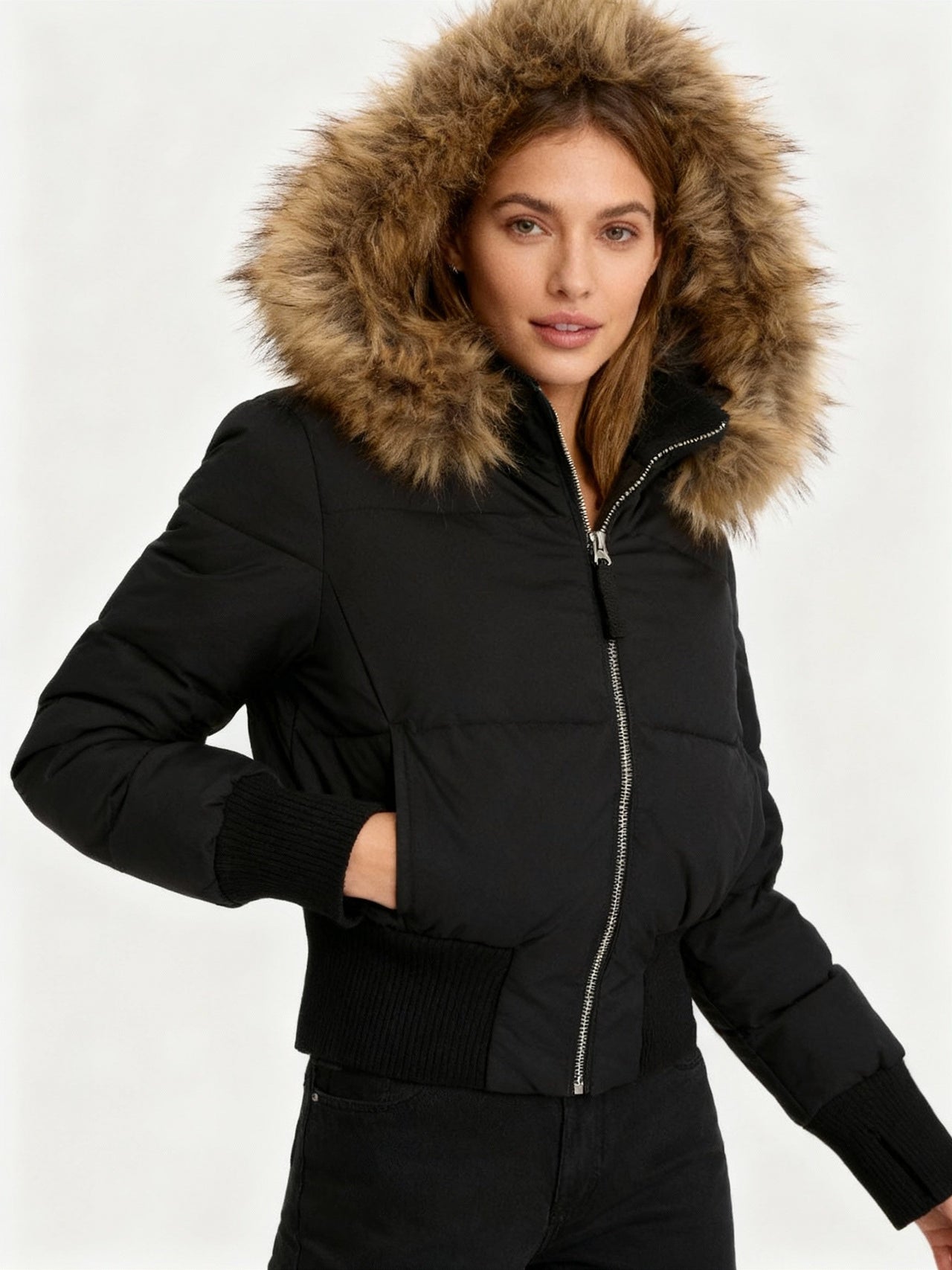 Biruvi | Women’s Cropped Quilted Puffer Jacket with Detachable Hood