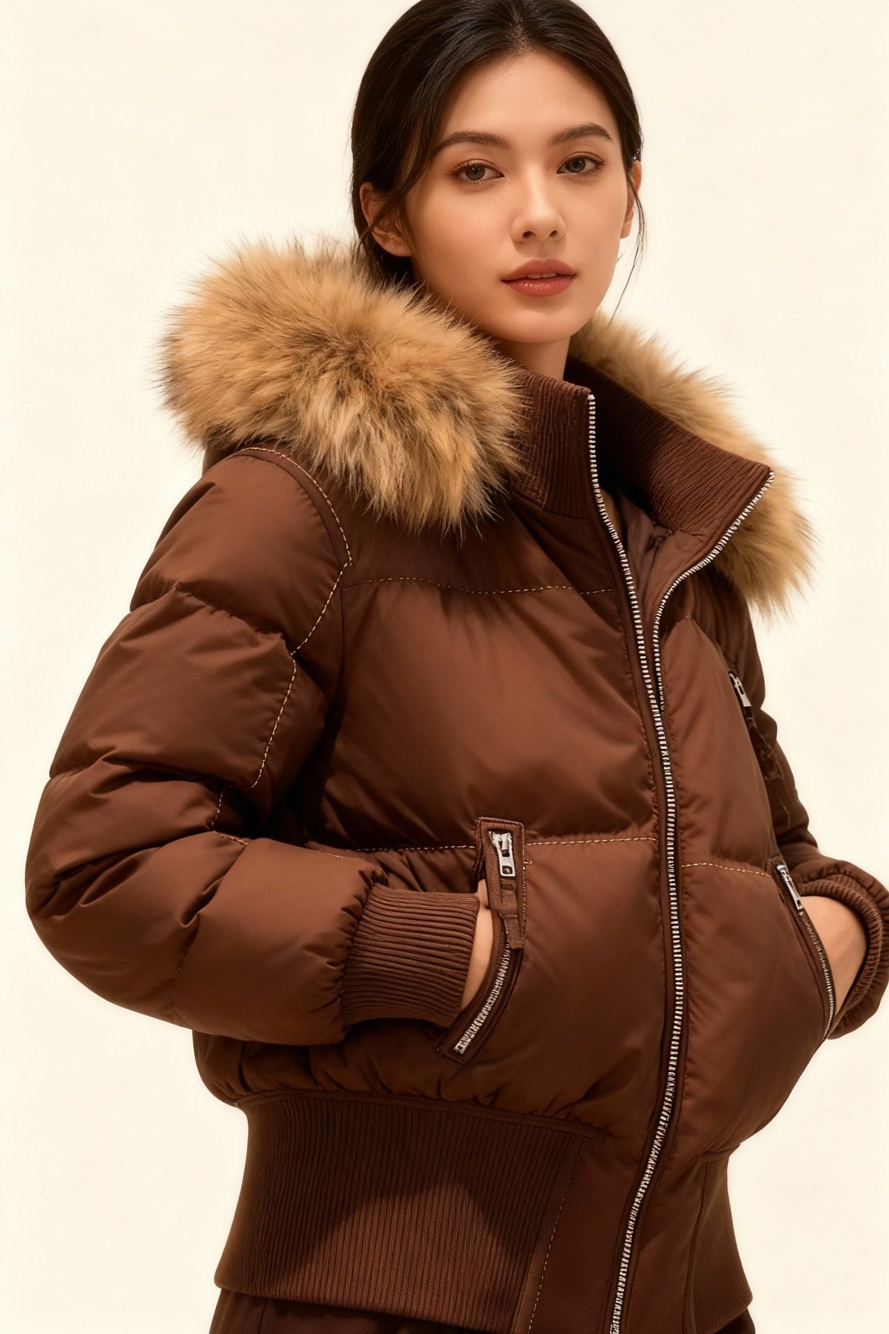 Biruvi | Women’s Cropped Quilted Puffer Jacket with Detachable Hood