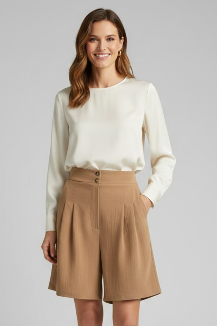 Quinn | High Waist Pleated Tailored Shorts