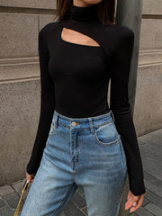 Roberta | Asymmetric Cutout Turtleneck Long Sleeve Top Concert Outfit
