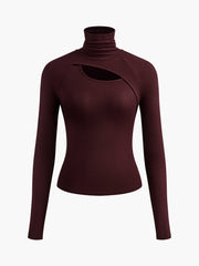 Roberta | Asymmetric Cutout Turtleneck Long Sleeve Top Concert Outfit