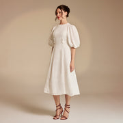 Rosamund | Balloon Sleeve Crew Neck Ladies Day Midi Dress