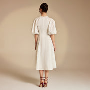 Rosamund | Balloon Sleeve Crew Neck Ladies Day Midi Dress
