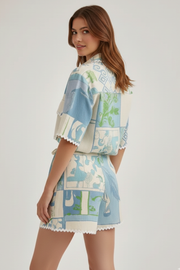 Rowena | Relaxed Fit Patchwork Two-Piece Shorts Set