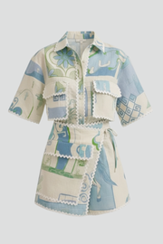 Rowena | Relaxed Fit Patchwork Two-Piece Shorts Set
