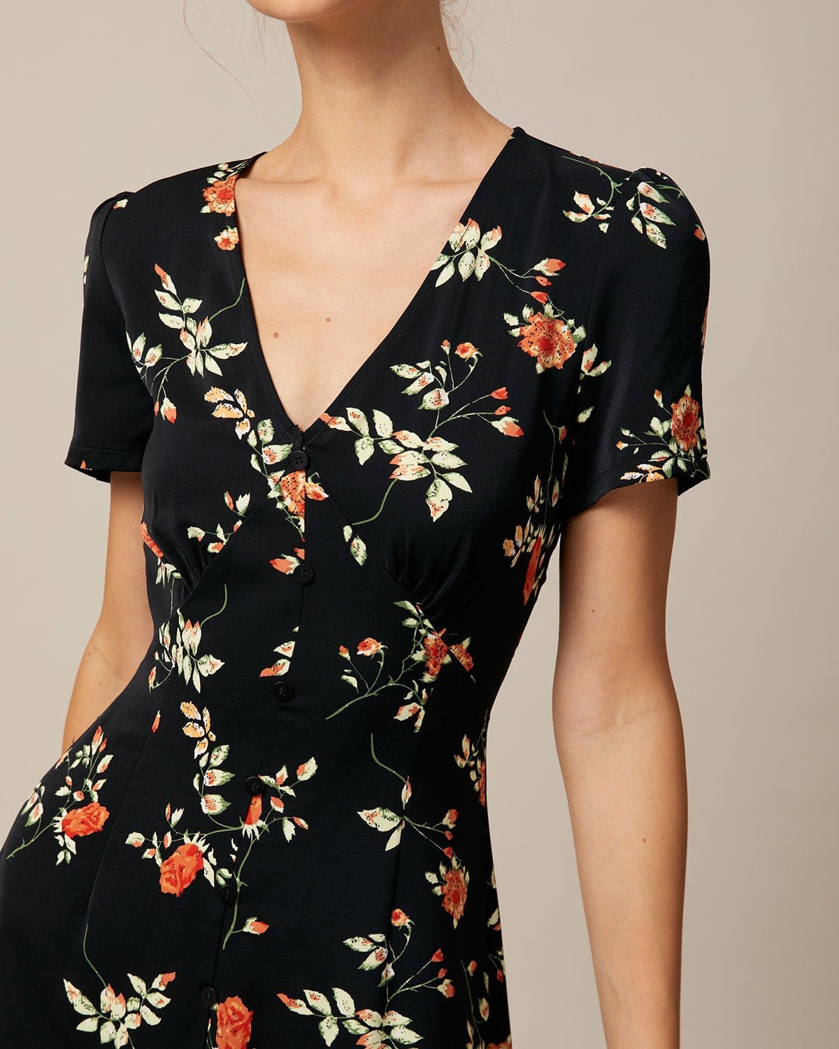 Ruth | V Neck Floral Button-Up Summer Mini Dress