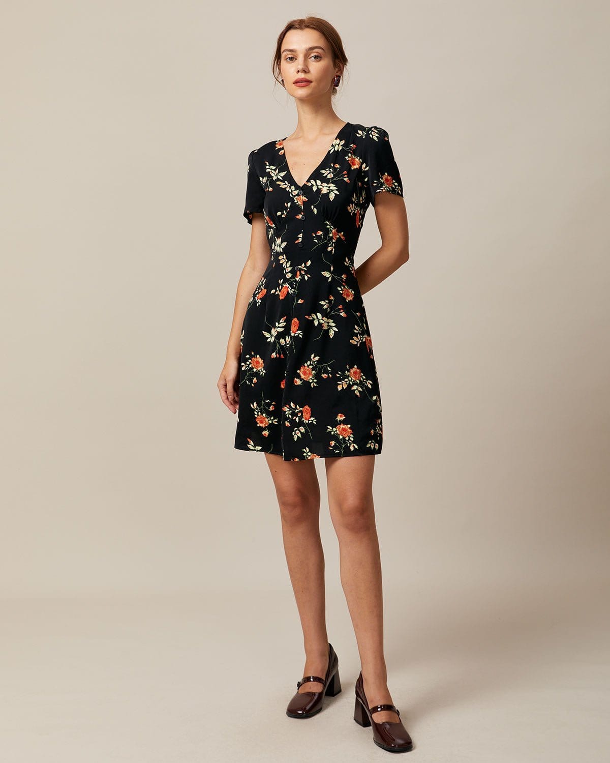 Ruth | V Neck Floral Button-Up Summer Mini Dress