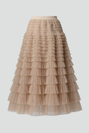 Sage | Layered Tulle Midi Skirt with Elastic Waist