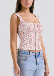 Selena | Shaped Bust Rose Print Stretch Cotton Top