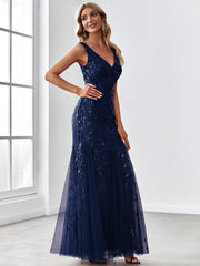 Serena | Fishtail Maxi Dress with Double V-Neck