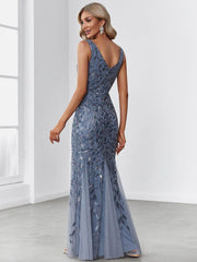 Serena | Fishtail Maxi Dress with Double V-Neck