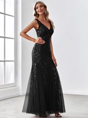 Serena | Fishtail Maxi Dress with Double V-Neck