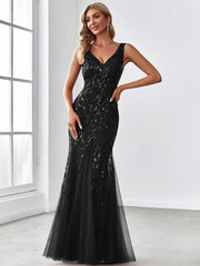 Serena | Fishtail Maxi Dress with Double V-Neck