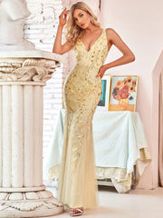 Serena | Fishtail Maxi Dress with Double V-Neck