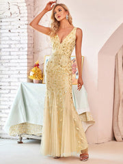 Serena | Fishtail Maxi Dress with Double V-Neck