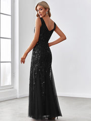 Serena | Fishtail Maxi Dress with Double V-Neck