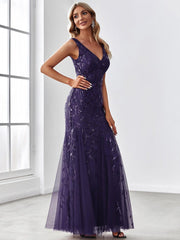 Serena | Fishtail Maxi Dress with Double V-Neck