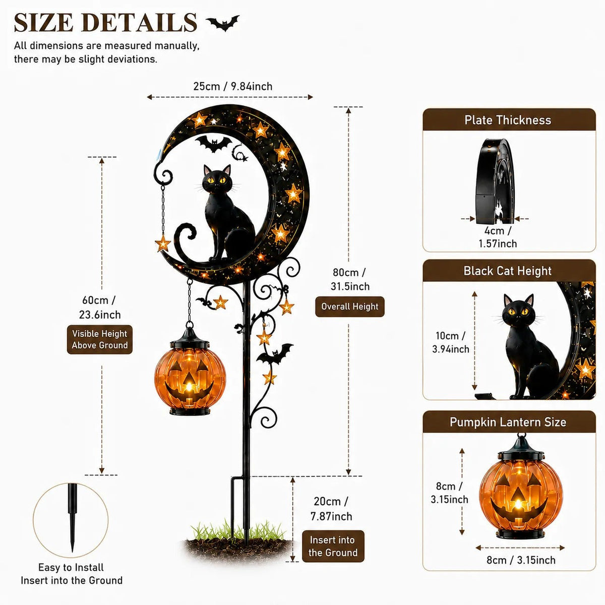 Sheldon Solar Metal Garden Stake Light with Halloween Moon Design – Ideal for Yard or Porch