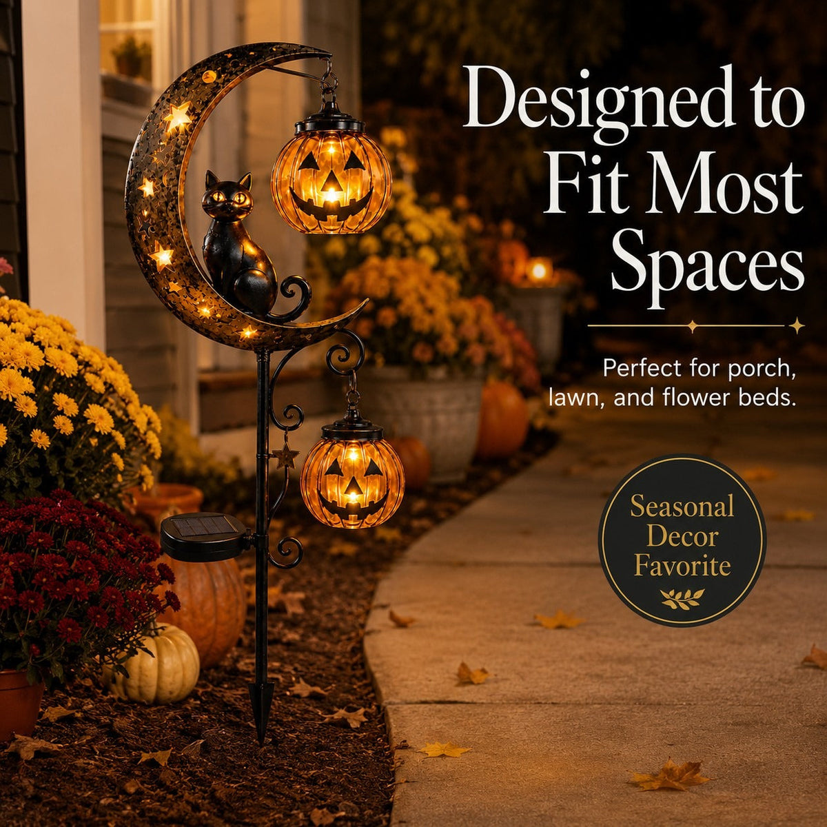 Sheldon Solar Metal Garden Stake Light with Halloween Moon Design – Ideal for Yard or Porch