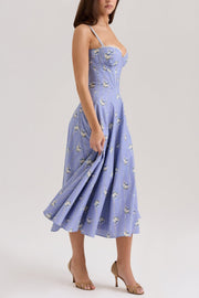 Solange | Fitted Floral Print Midi Sundress