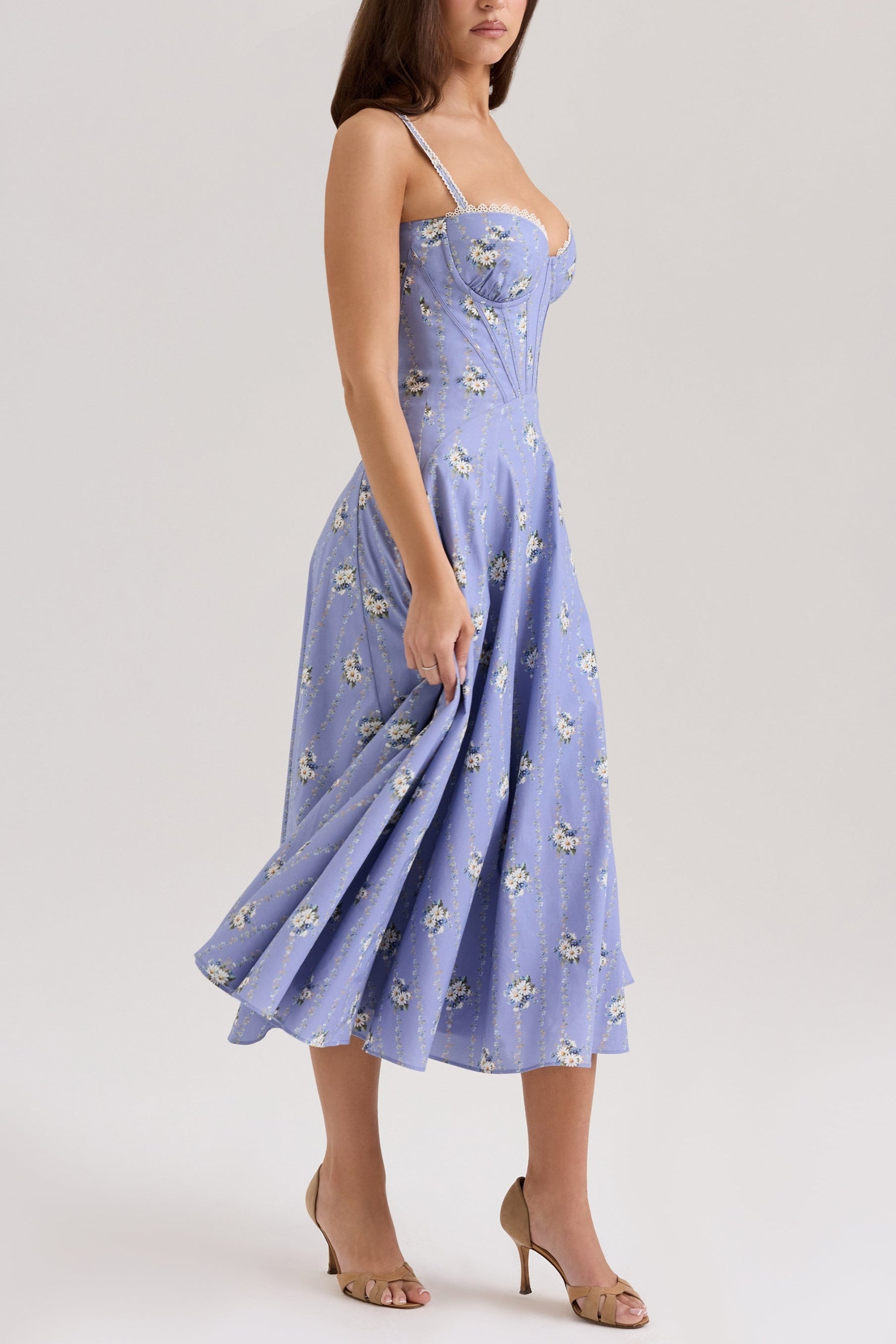 Solange | Fitted Floral Print Midi Sundress
