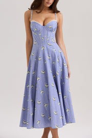 Solange | Fitted Floral Print Midi Sundress