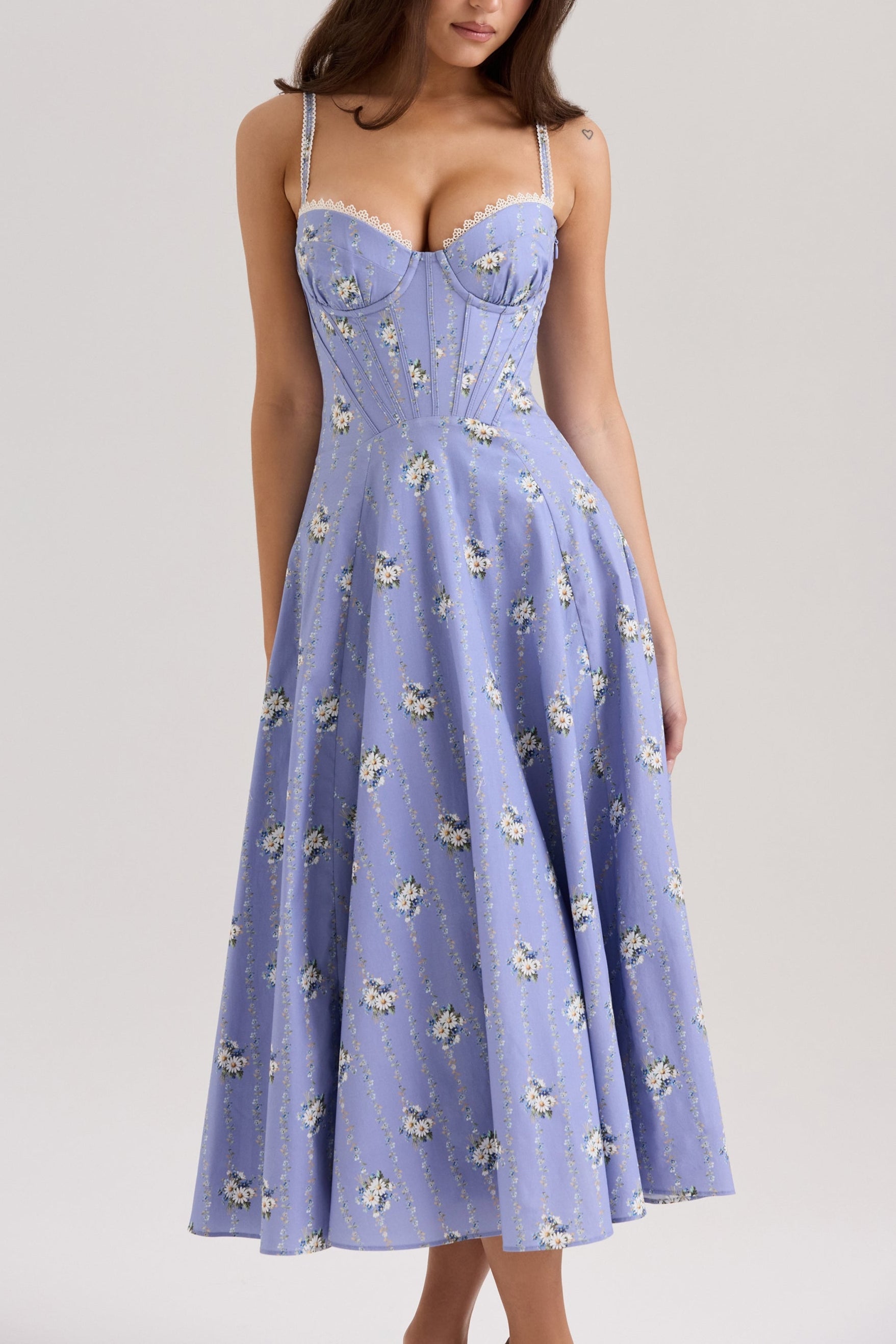 Solange | Fitted Floral Print Midi Sundress