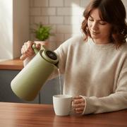 Stainless Steel Thermos Flask with Temperature Display and Wooden Handle – Ideal for Travel or Office