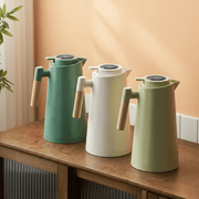 Stainless Steel Thermos Flask with Temperature Display and Wooden Handle – Ideal for Travel or Office