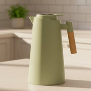 Stainless Steel Thermos Flask with Temperature Display and Wooden Handle – Ideal for Travel or Office