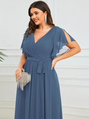 Stella | A-Line Fit V-Neck Flutter Sleeve Bridesmaid Dress