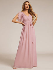 Stella | A-Line Fit V-Neck Flutter Sleeve Bridesmaid Dress