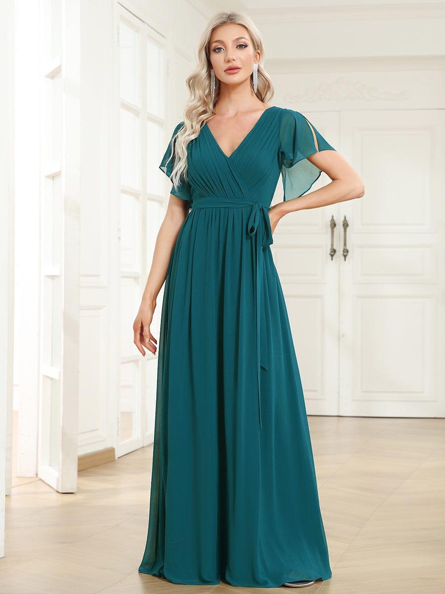 Stella | A-Line Fit V-Neck Flutter Sleeve Bridesmaid Dress