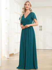 Stella | A-Line Fit V-Neck Flutter Sleeve Bridesmaid Dress