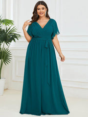 Stella | A-Line Fit V-Neck Flutter Sleeve Bridesmaid Dress
