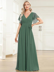 Stella | A-Line Fit V-Neck Flutter Sleeve Bridesmaid Dress