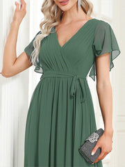 Stella | A-Line Fit V-Neck Flutter Sleeve Bridesmaid Dress