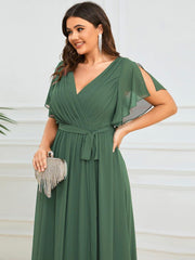 Stella | A-Line Fit V-Neck Flutter Sleeve Bridesmaid Dress