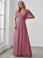 Stella | A-Line Fit V-Neck Flutter Sleeve Bridesmaid Dress
