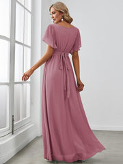 Stella | A-Line Fit V-Neck Flutter Sleeve Bridesmaid Dress