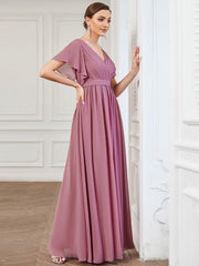 Stella | A-Line Fit V-Neck Flutter Sleeve Bridesmaid Dress